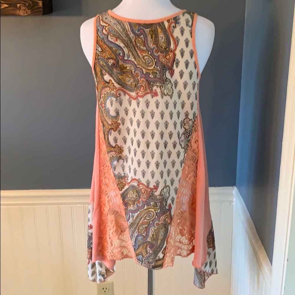 BKE Crochet Floral Paisley Boho Coral Tank XS - Picture 4 of 8